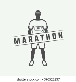 Vintage marathon or run logo, emblem, badge, poster, print or label. Vector Illustration.