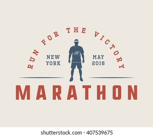 Vintage marathon or run logo, emblem, badge, poster, print or label. Vector Illustration.
