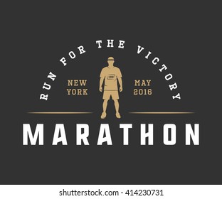 Vintage marathon or run logo, emblem, badge, poster, print or label. Design vector Illustration.