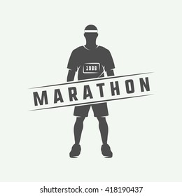Vintage marathon or run logo, emblem, badge, poster, print or label. Vector Illustration.
