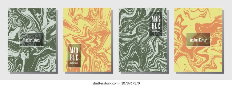 Vintage marble pattern binder cover layout, journal design template vector set. Marble background for binder design, journal layout template, brochure cover. Hipster vector graphics.