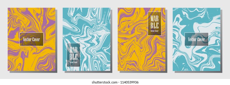 Vintage marble pattern binder cover layout, journal design template vector set. Marble background for binder design, journal layout template, brochure cover. Fluid vector graphics.