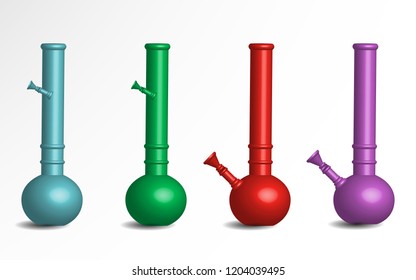 Vintage Marijuana Bongs Template In Purple And Green Colors Isolated Vector Illustration. 3d Eps 10