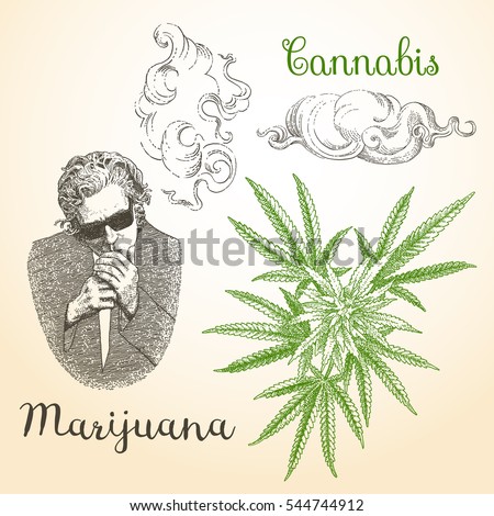 Vintage Marijuana and smoke vector. Set 1