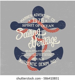 vintage marine concept tee print design as vector