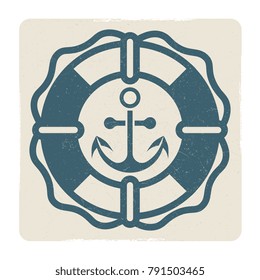 Vintage marine label with anchor and lifebuoy. Vector illustration isolated