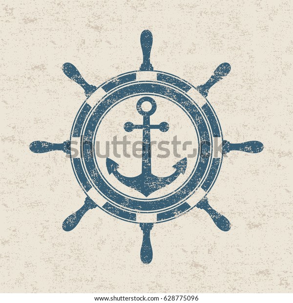 ビンテージ海洋標識は 船の車輪とアンカーです ベクターイラスト のベクター画像素材 ロイヤリティフリー