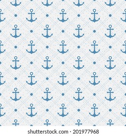 Vintage marine seamless pattern. Paper textured background. Polka dot with anchors