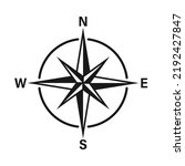 Vintage marine wind rose, nautical chart. Monochrome navigational compass with cardinal directions of North, East, South, West. Geographical position, cartography and navigation. Vector illustration