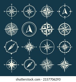 Vintage marine wind rose, nautical chart. Monochrome navigational compass with cardinal directions of North, East, South, West. Geographical position, cartography and navigation. Vector illustration.