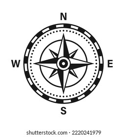 Vintage marinen Wind stieg, nautische Karte. Monochrome Navigationskompass mit Kardinalrichtungen in Nord, Ost, Süd, West. Geografische Position, Kartographie und Navigation. Vektorgrafik.