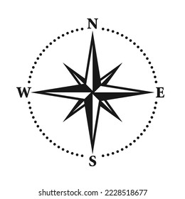 Vintage marinen Wind stieg, nautische Karte. Monochrome Navigationskompass mit Kardinalrichtungen in Nord, Ost, Süd, West. Geografische Position, Kartographie und Navigation. Vektorgrafik.