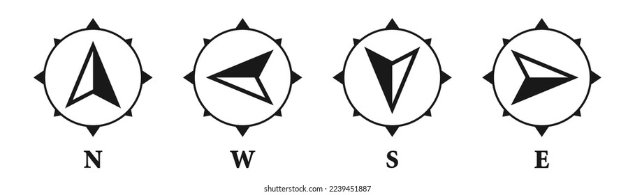 Vintage marine wind rose, nautical chart. Monochrome navigational compass with cardinal directions of North, East, South, West. Geographical position, cartography and navigation. Vector illustration.