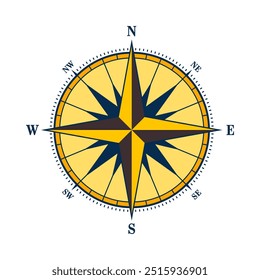 Antiguas Marine Wind Rose, carta náutica. Brújula de navegación colorida con direcciones cardinales de Norte, Este, Sur, Oeste. Posición geográfica, cartografía y navegación. Ilustración vectorial