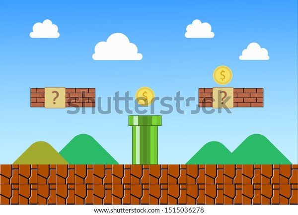 コインを使ったビンテージマリオゲームの背景ベクターイラスト のベクター画像素材 ロイヤリティフリー