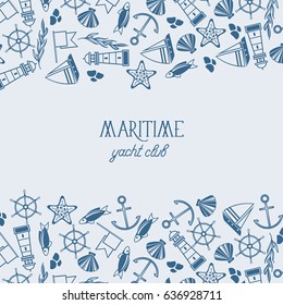 Vintage maritime background with inscription and hand drawn nautical and marine elements vector illustration