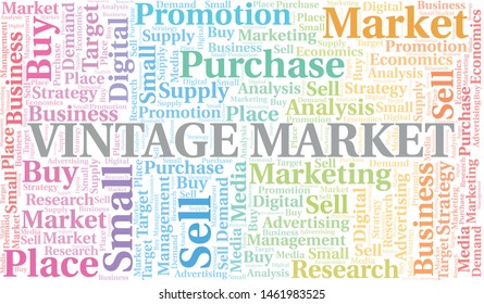 Vintage Market word cloud. Vector made with text only