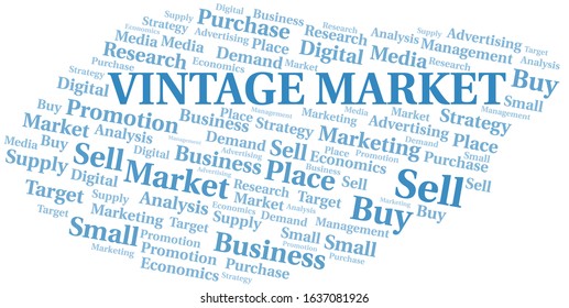 Vintage Market word cloud. Vector made with text only.