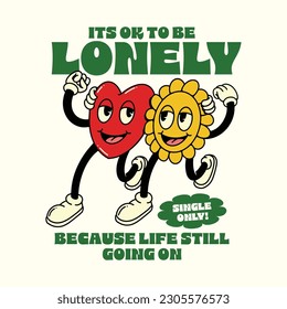 vintage mascot cartoon illustration vector about love sign and sun flower