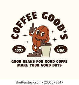 vintage mascot cartoon illustration vector about coffee bean