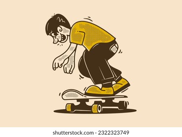 Vintage mascot character of a boy on skateboard