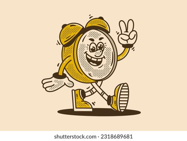 Vintage mascot character design of a alarm clock is walking happily