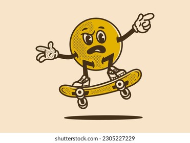 Vintage mascot character design of ball head playing skateboard