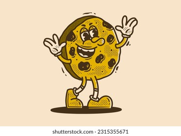 Vintage mascot character design of cookie with happy expression