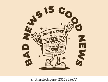 Vintage mascot character design of newspaper with happy expression