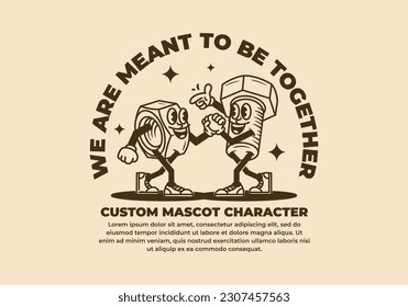 Vintage mascot character design of nuts and bolts