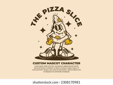 Vintage mascot character design of pizza slice