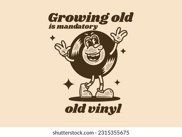 Vintage mascot character design of vinyl disk with happy expression