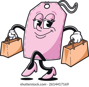 vintage mascot character feminine price tag carrying bag