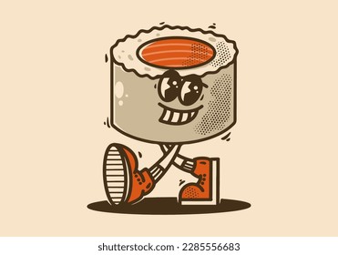 Vintage mascot character illustration design of a norimaki sushi