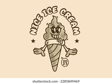 Vintage mascot character illustration design of a ice cream cone