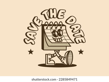 Vintage mascot character illustration design of Square calendar with happy face