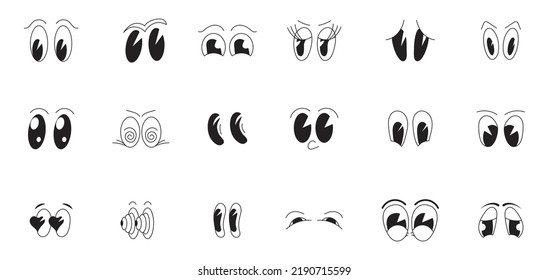 Vintage mascot retro eye vectors set vector in retro 30s cartoon style. Cute, funny eyes, as examples of 50s, 60s old animation style. Crazy mems of eyes. Sad, angry emotions.