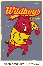 vintage mascot of wild hog