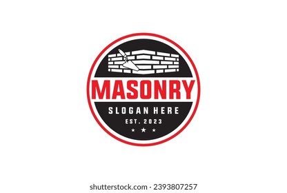 Vintage Masonry brick wall construction logo template	
