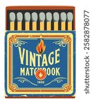 Vintage matchbox. Vector isolated illustration.