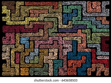 Vintage maze made up of rugged ornamental lines