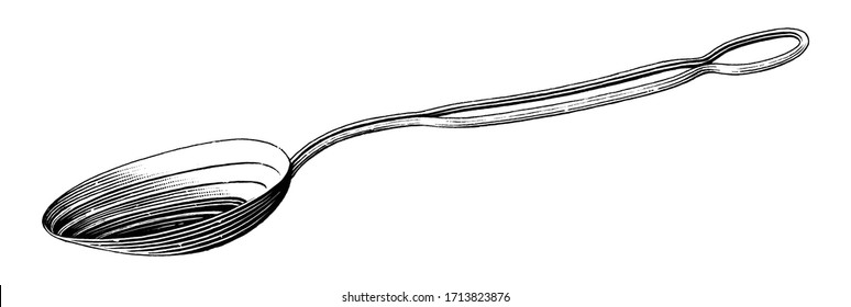 Vintage measuring spoon hand drawing engraving illustration black and white clip art isolated on white background