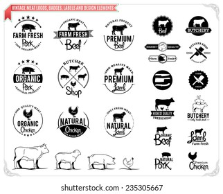 Vintage meat logos, badges, labels and design elements