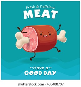 Vintage Meat poster design with vector meat character. 