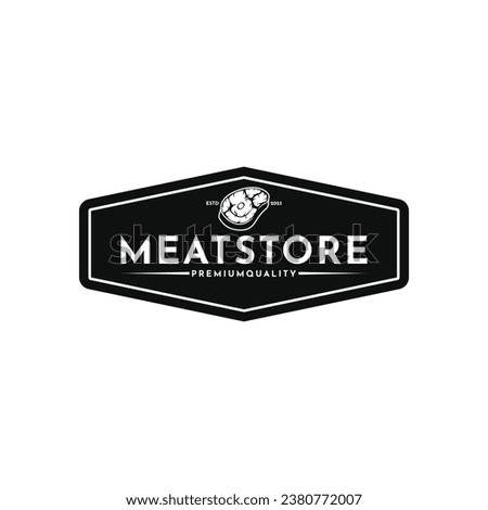 Vintage meat store logo design with hipster drawing style