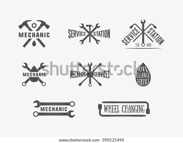 Vintage mechanic\
and car service logos, emblems, badges, labels, marks, prints and\
posters. Vector\
Illustration.