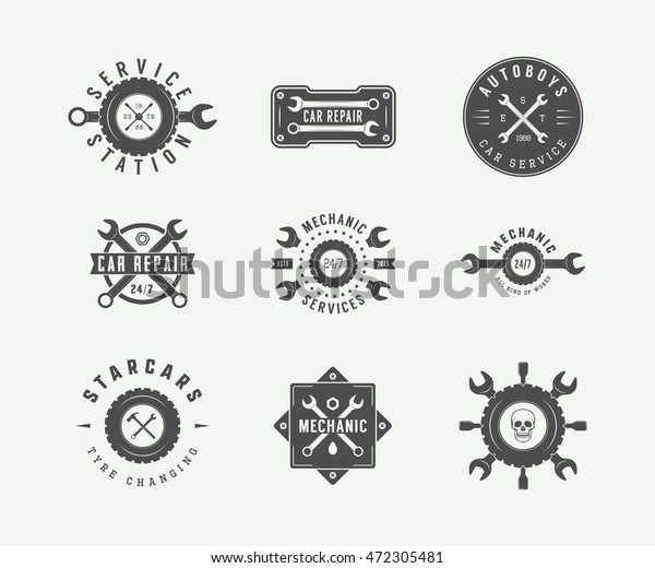 Vintage\
mechanic and car service logos, emblems, badges, labels, marks,\
prints and posters. Vector\
Illustration.\
\
