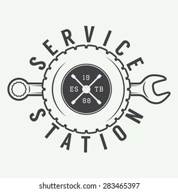 Vintage mechanic label, emblem and logo. Vector illustration