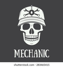 Vintage mechanic label, emblem and logo. Vector illustration