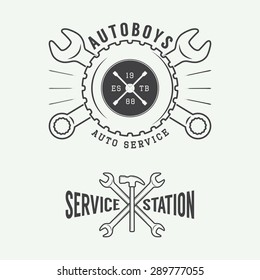 Vintage mechanic label, emblem and logo. Vector illustration